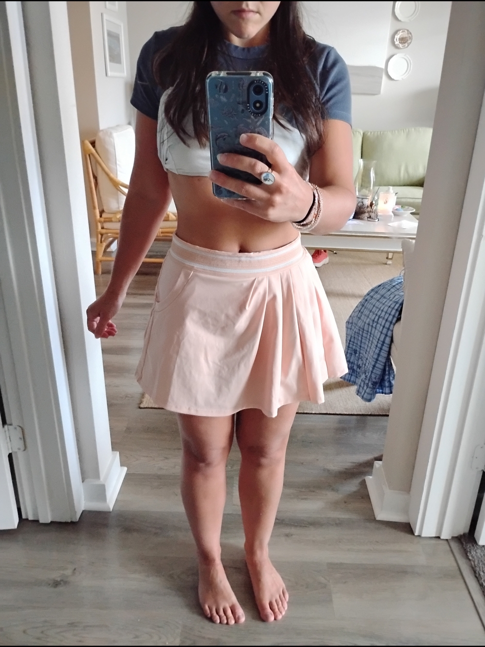 FP Movement Pleated Tennis A-Line Skirt in Light Peach Pink